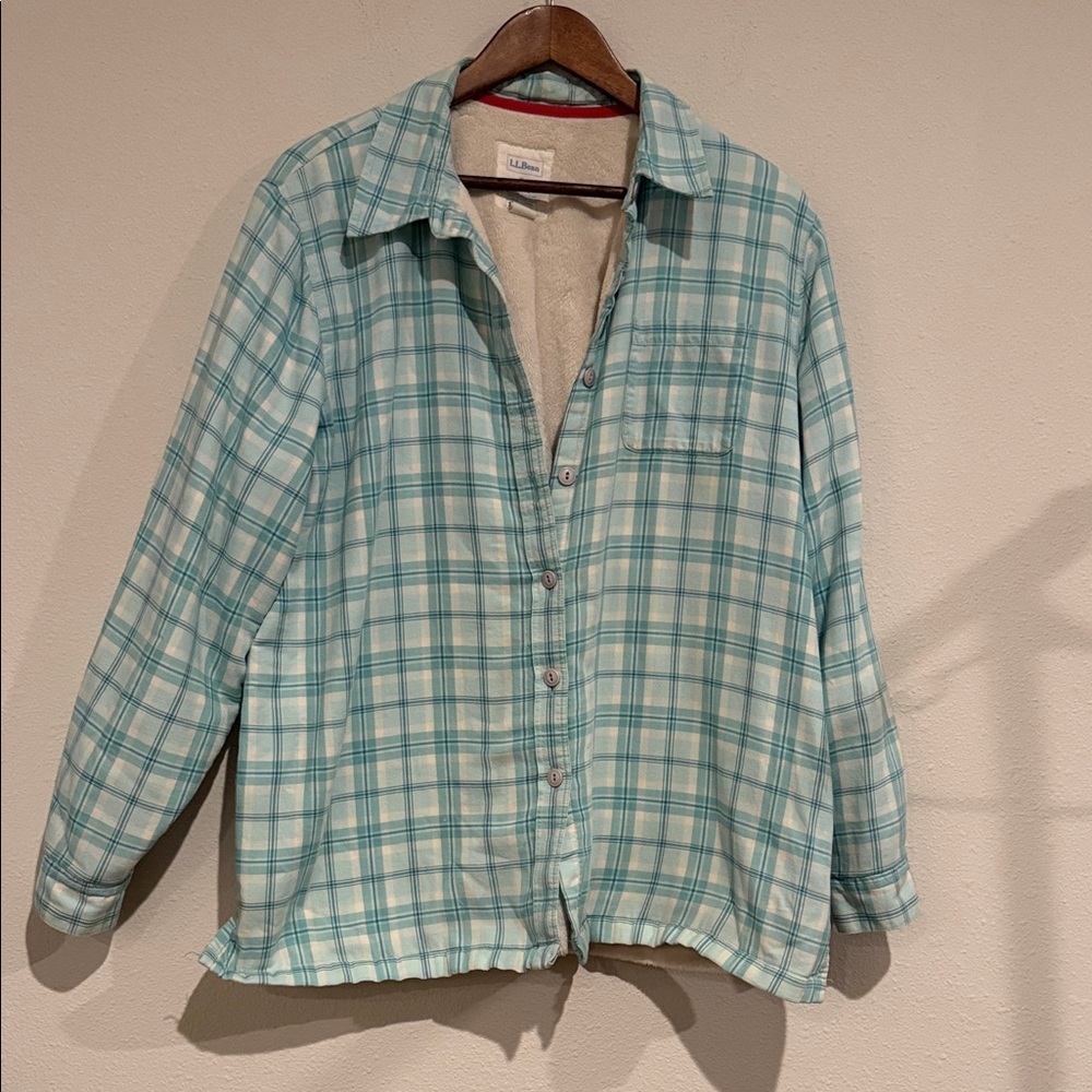 L.L. Bean Green Plaid Shirt Jacket - Picture 2 of 6